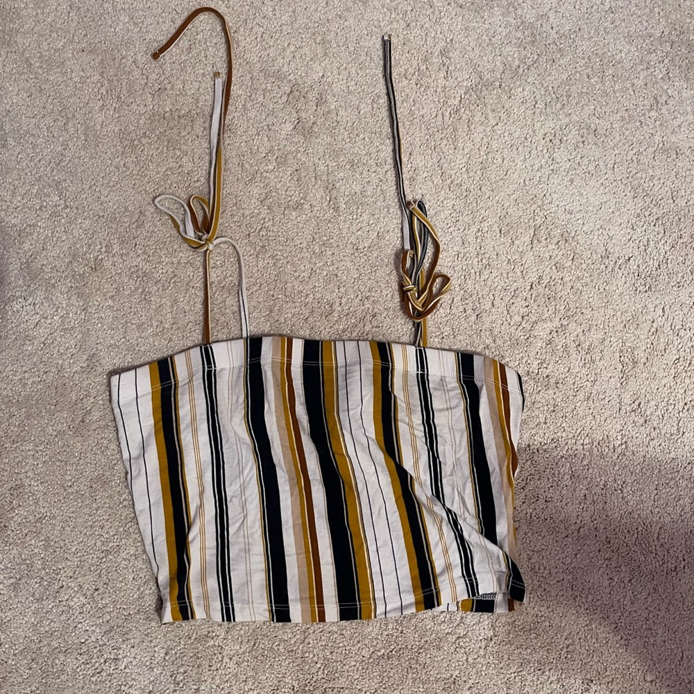 Striped tie strap crop top